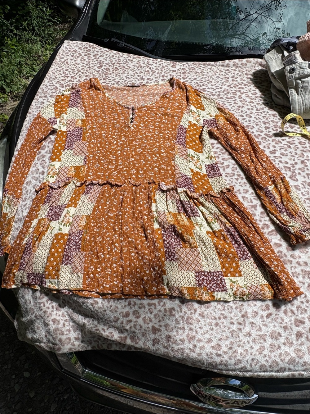 Jodifl Size Medium Oversized Patchwork  Floral Peasant Blouse